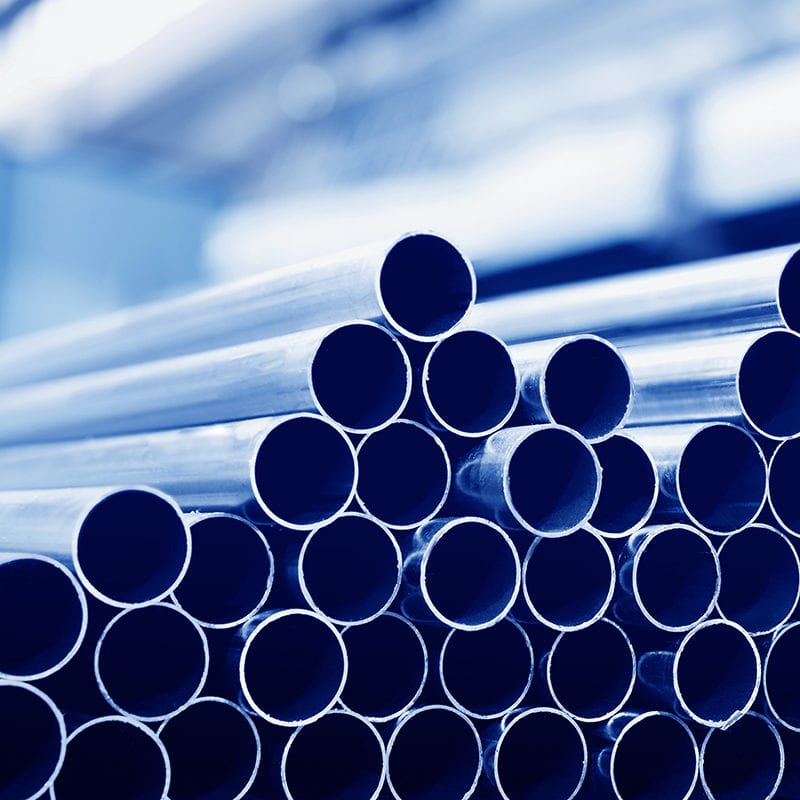 Metal tubes at a manufacturing plant