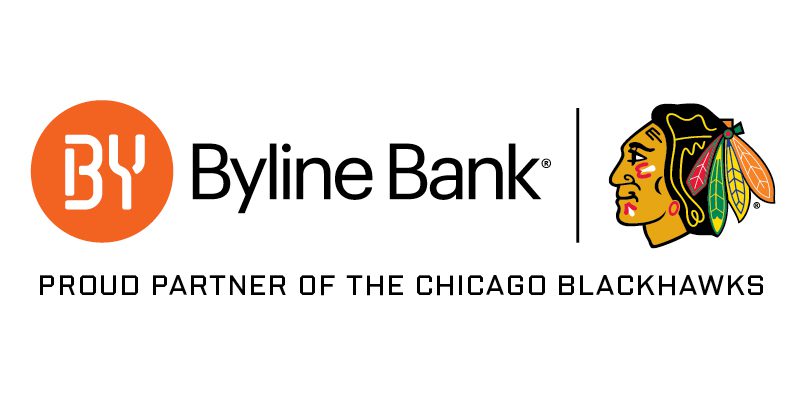 Byline Bank and Chicago Blackhawks logos side by side with text: "Proud Partner of the Chicago Blackhawks.