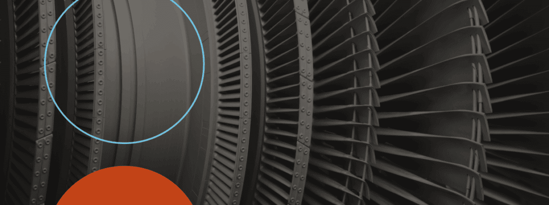 Close-up view of turbine blades and components, highlighting intricate details and structure of an industrial mechanical assembly.