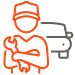 Icon of a mechanic holding a wrench with a car in the background.