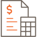 Icon of a document with a dollar sign next to a calculator, representing financial calculations or accounting.